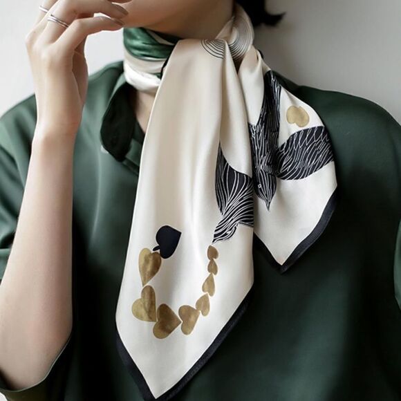 Green Spade Print Silky Scarf - Picture 1 of 3